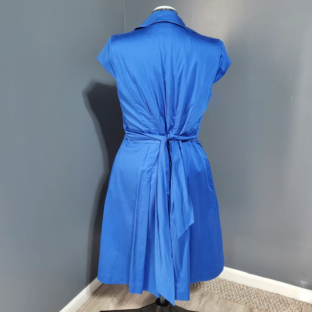 Jones Wear Royal Blue Midi Fit & Flare Shirt Dress Tie Back Women's Size 16 - Picture 3 of 6